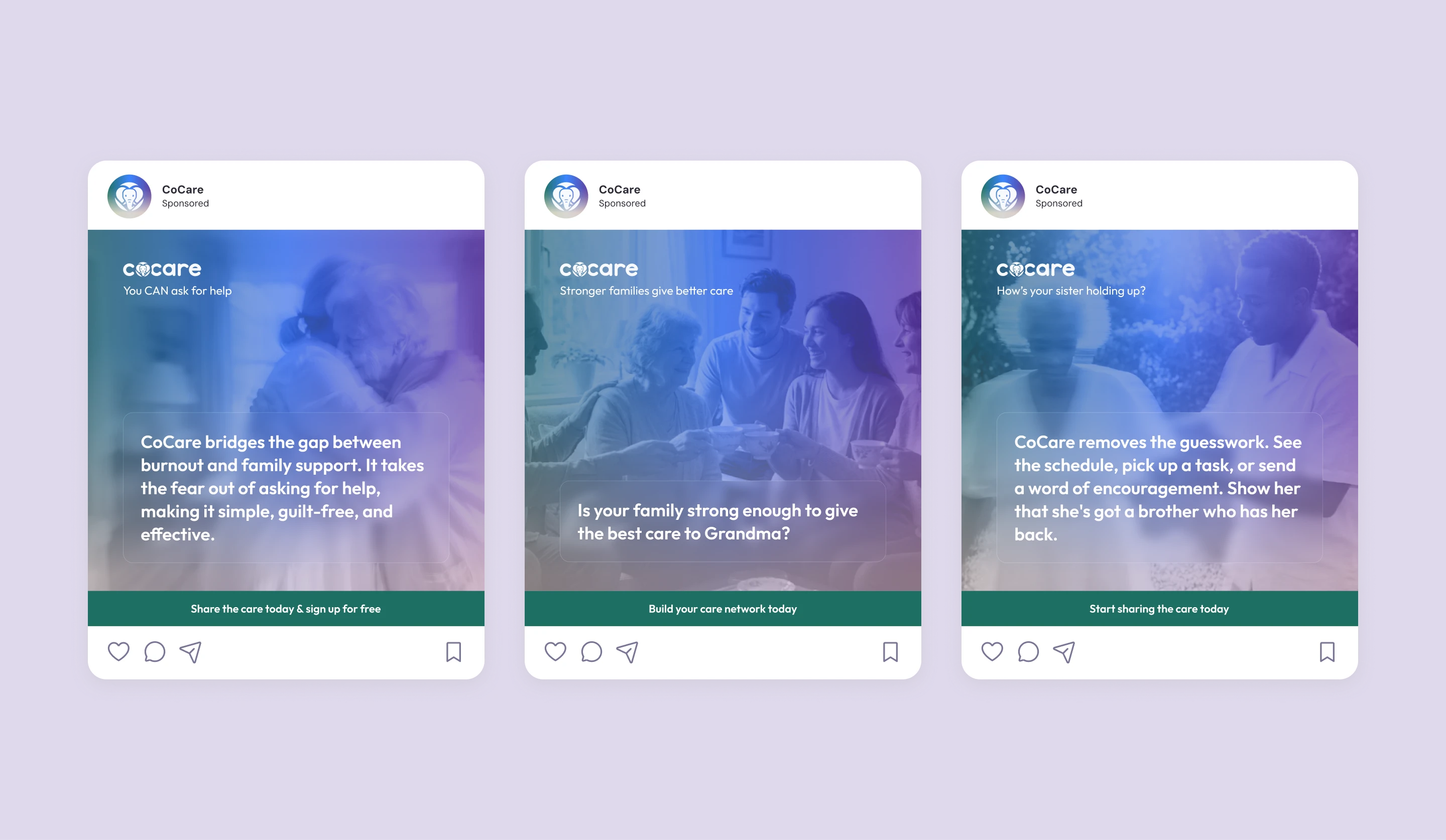 CoCare — final app screens and campaign