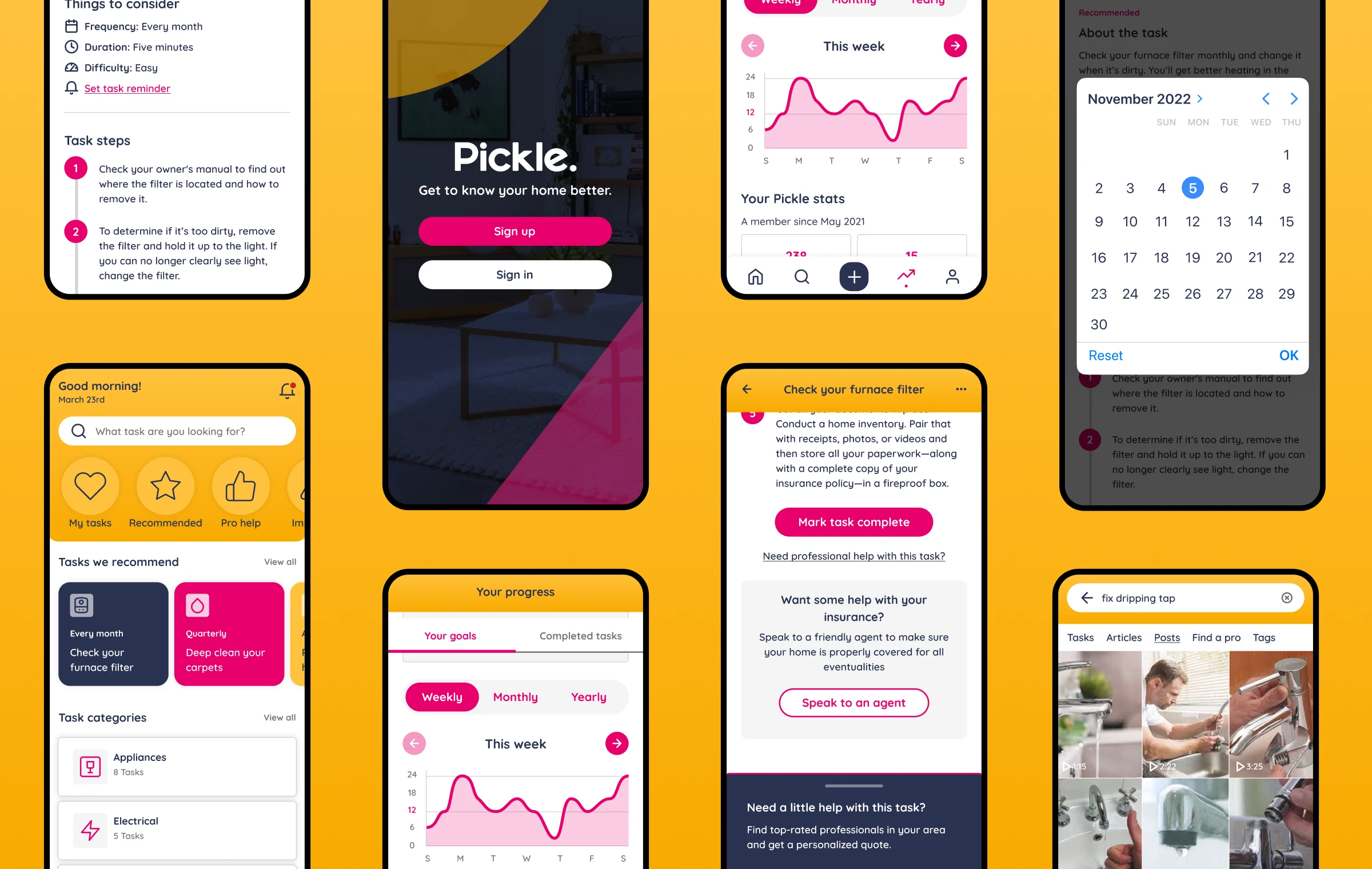 Pickle — iOS and Android home maintenance app interface