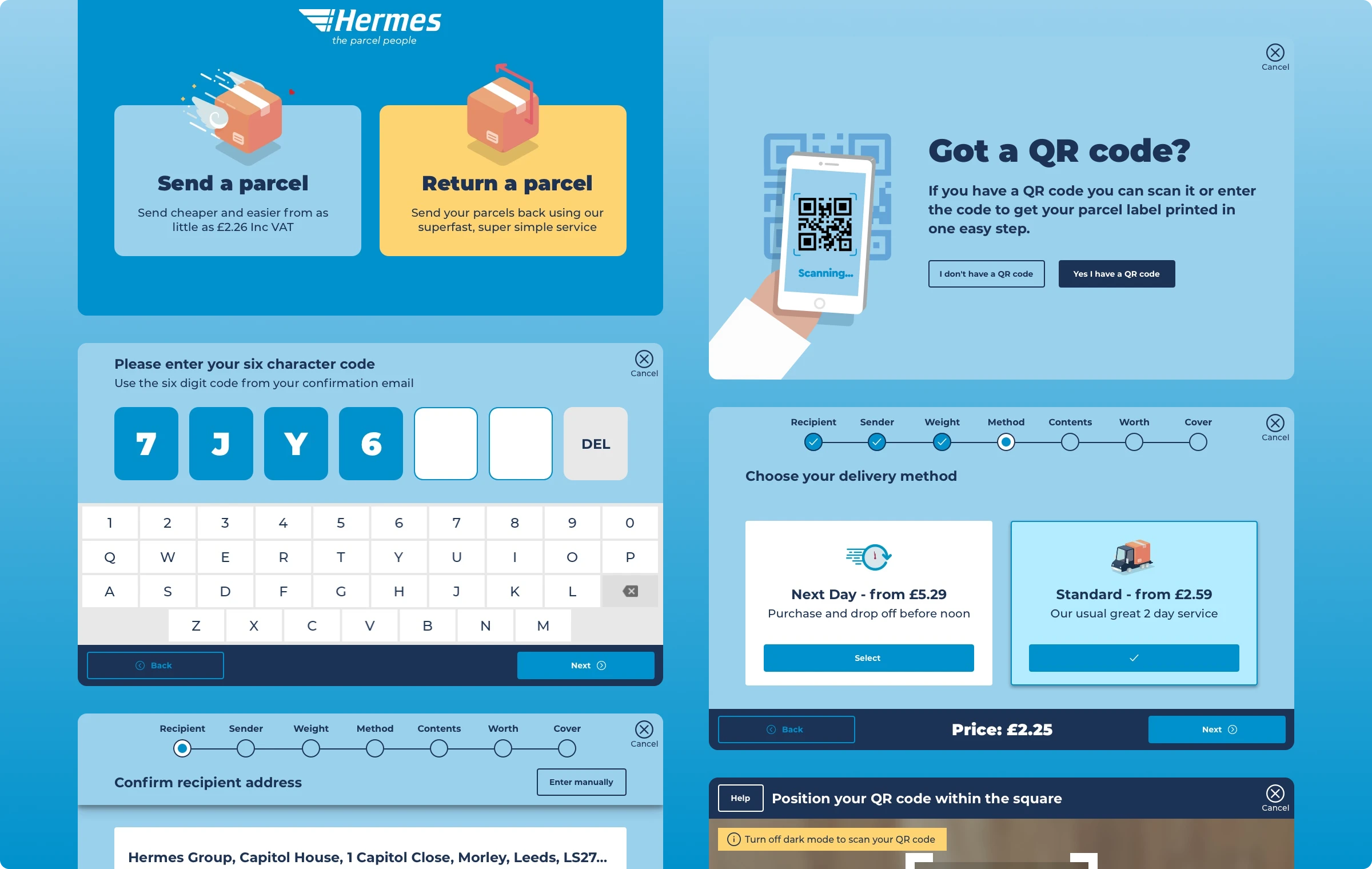 Print-in Store — Hermes self-service kiosk interface screens