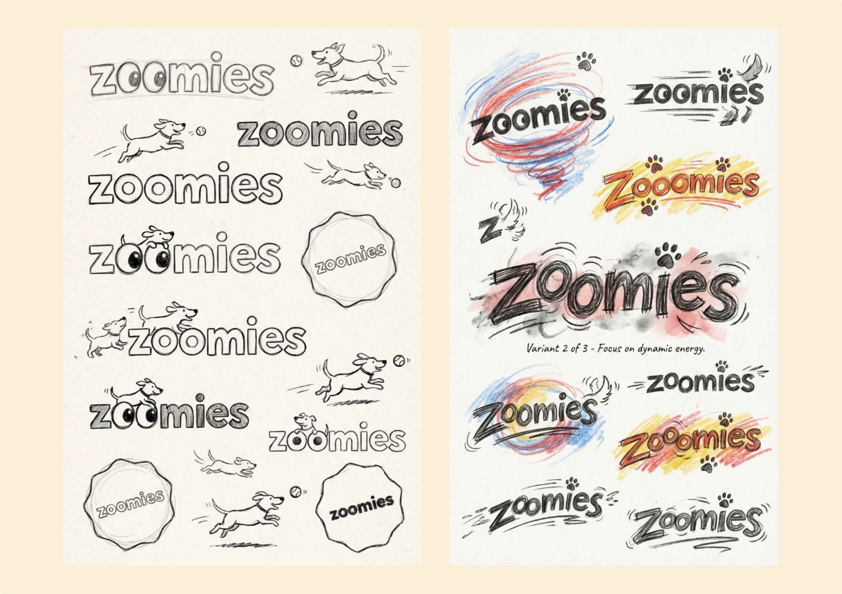 Zoomies — logo exploration grid